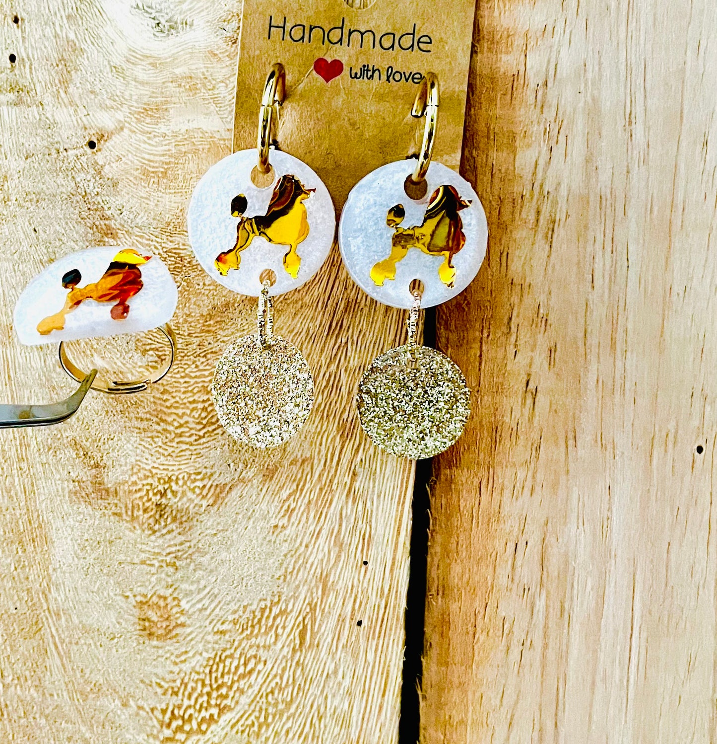 Ensemble Boucle d’oreilles et Bague pour les Amoureux du Caniche